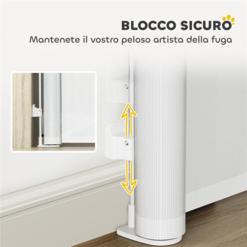 CANCELLINO PER CANI PICCOLI ESTENSIBILE 0-140X86.5 CM E RETRATTILE CON BLOCCO AUTOMATICO BIANCO