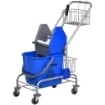 CARRELLO DELLE PULIZIE PROFESSIONALE CON SECCHIO DA 26L PER MOCIO STRIZZATORE E CESTINI A RETE BLU