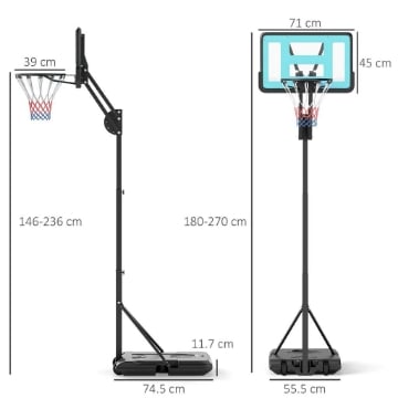 CANESTRO BASKET DA ESTERNO REGOLABILE DA 146-236 CM CON RUOTE E BASE RIEMPIBILE NERO