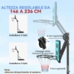 CANESTRO BASKET DA ESTERNO REGOLABILE DA 146-236 CM CON RUOTE E BASE RIEMPIBILE NERO