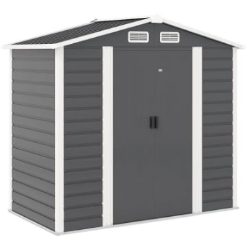 CASETTA DA GIARDINO IN METALLO CON PORTE SCORREVOLI E LUCCHETTO CON CHIAVI 2.1X1.2X1.9M GRIGIO SCURO