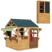 CASETTA PER BAMBINI 3-8 ANNI CON 5 FINESTRE E 2 LAVAGNE IN LEGNO DI ABETE 173X117X144 CM MARRONE E BLU