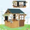 CASETTA PER BAMBINI 3-8 ANNI CON 5 FINESTRE E 2 LAVAGNE IN LEGNO DI ABETE 173X117X144 CM MARRONE E BLU