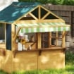 CASETTA PER BAMBINI 3-8 ANNI CON 5 FINESTRE E 2 LAVAGNE IN LEGNO DI ABETE 173X117X144 CM MARRONE E BLU