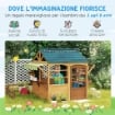 CASETTA PER BAMBINI 3-8 ANNI CON 5 FINESTRE E 2 LAVAGNE IN LEGNO DI ABETE 173X117X144 CM MARRONE E BLU