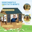 CASETTA PER BAMBINI 3-8 ANNI CON 5 FINESTRE E 2 LAVAGNE IN LEGNO DI ABETE 173X117X144 CM MARRONE E BLU