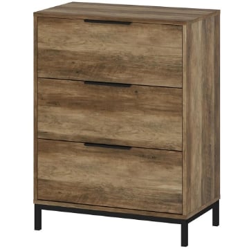 CASSETTIERA 3 CASSETTI ANTIRIBALTAMENTO CON MANIGLIE NERE IN LEGNO E METALLO 62X35X82 CM MARRONE SCURO