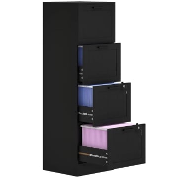 CASSETTIERA PORTADOCUMENTI A 4 CASSETTI CON BINARIO REGOLABILE E 2 SERRATURE IN LEGNO 40X40X131 CM NERO