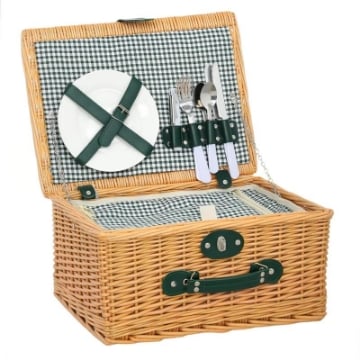 CESTA DA PIC NIC PER 2 PERSONE IN VIMINI CON AREA TERMICA E CAVATAPPI 40X30X20 CM MARRONE CHIARO