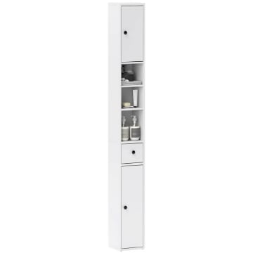 COLONNA BAGNO SALVASPAZIO CON 2 ARMADIETTI 3 RIPIANI APERTI E CASSETTO IN LEGNO 20X20X178 CM BIANCO