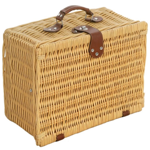 CESTINO DA PICNIC IN VIMINI PER 2 PERSONE CON PIATTI CALICI CAVATAPPI E POSATE 40X30X20 CM MARRONE