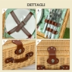 CESTINO DA PICNIC IN VIMINI PER 2 PERSONE CON PIATTI CALICI CAVATAPPI E POSATE 40X30X20 CM MARRONE