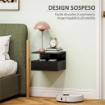 COMODINO SOSPESO PER CAMERA DA LETTO CON CASSETTO E MENSOLA IN LEGNO 35X32X22.5 CM NERO
