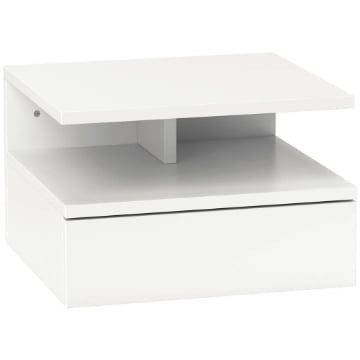 COMODINO SOSPESO PER CAMERA DA LETTO CON CASSETTO E MENSOLA IN LEGNO 35X32X22.5 CM BIANCO