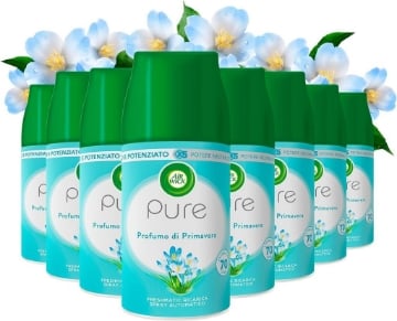 AIR WICK SET DA 8 PZ PURE FRESHMATIC RICARICA SPRAY AUTOMATICO POTERE NEUTRALLIZA ODORI FRAGRANZA PROFUMO DI PRIMAVERA FINO A 70 GIORNI 250 ML 