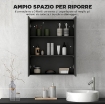 ARMADIETTO PENSILE BAGNO 2 ANTE CON SPECCHIERA E 2 RIPIANI INTERNI IN MDF, 60X15X75 CM, NERO