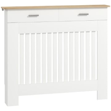 COPRITERMOSIFONE A DOGHE ANTIRIBALTAMENTO CON CASSETTO PORTAOGGETTI IN LEGNO 112X19X97 CM BIANCO