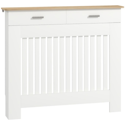 COPRITERMOSIFONE A DOGHE ANTIRIBALTAMENTO CON CASSETTO PORTAOGGETTI IN LEGNO 112X19X97 CM BIANCO