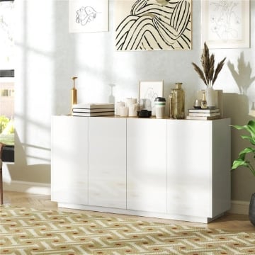 CREDENZA MODERNA CON ARMADIETTI A 2 ANTE CHIUSURA AMMORTIZZATA E RIPIANI REGOLABILI 140X40X75 CM BIANCO LUCIDO