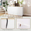 CREDENZA MODERNA CON ARMADIETTI A 2 ANTE CHIUSURA AMMORTIZZATA E RIPIANI REGOLABILI 140X40X75 CM BIANCO LUCIDO