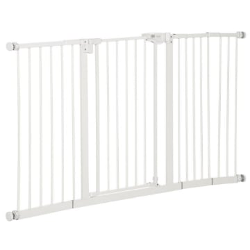CANCELLINO PER CANI A 3 ESTENSIONI CON LARGHEZZA REGOLABILE 74-148 X 76,2 CM E CHIUSURA AUTOMATICA, BIANCO