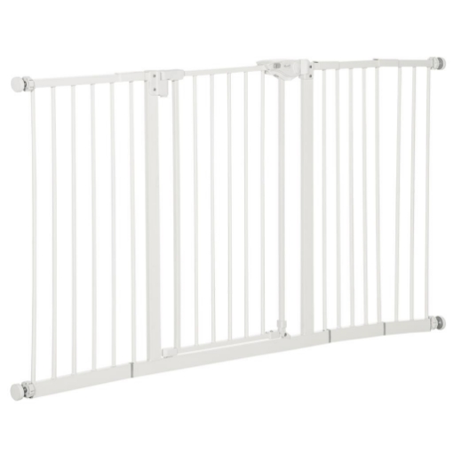 CANCELLINO PER CANI A 3 ESTENSIONI CON LARGHEZZA REGOLABILE 74-148 X 76,2 CM E CHIUSURA AUTOMATICA, BIANCO