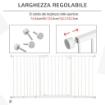 CANCELLINO PER CANI A 3 ESTENSIONI CON LARGHEZZA REGOLABILE 74-148 X 76,2 CM E CHIUSURA AUTOMATICA, BIANCO