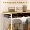 CARRELLO PORTAVIVANDE A 4 LIVELLI CON PORTABOTTIGLIE E 5 GANCI RIMOVIBILI, IN LEGNO E METALLO, 96.5X38X96.7 CM