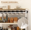 CARRELLO PORTAVIVANDE A 4 LIVELLI CON PORTABOTTIGLIE E 5 GANCI RIMOVIBILI, IN LEGNO E METALLO, 96.5X38X96.7 CM