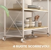 CARRELLO PORTAVIVANDE A 4 LIVELLI CON PORTABOTTIGLIE E 5 GANCI RIMOVIBILI, IN LEGNO E METALLO, 96.5X38X96.7 CM