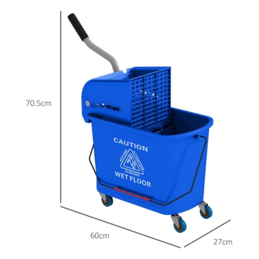 CARRELLO PER PULIZIE IN PLASTICA PP DA 20L CON SECCHIO E STRIZZATORE, 60X27X70.5 CM, BLU