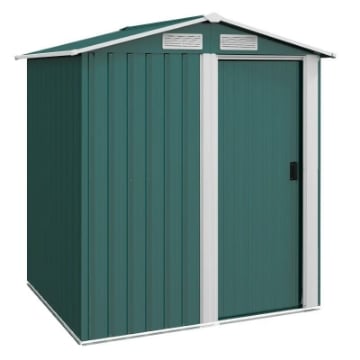 CASETTA DA GIARDINO PORTA ATTREZZI IN ACCIAIO CON TETTO INCLINATO E 4 PRESE D'ARIA, 152X132X188 CM, VERDE
