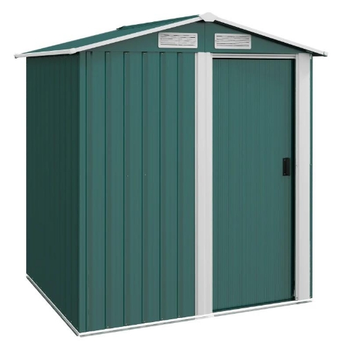 CASETTA DA GIARDINO PORTA ATTREZZI IN ACCIAIO CON TETTO INCLINATO E 4 PRESE D'ARIA, 152X132X188 CM, VERDE