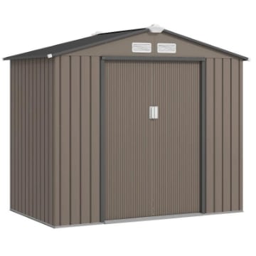 CASETTA DA GIARDINO IN METALLO CON PRESE D'ARIA E DOPPIA PORTA SCORREVOLE, 2.1X1.3M, MARRONE