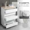 CASSETTIERA 5 CASSETTI MINIMAL IN LEGNO, 80X40X109 CM, BIANCO E COLOR ROVERE