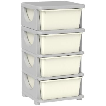 CASSETTIERA IN PLASTICA COLORATA PER CAMERETTA CON 4 CASSETTI, 37X37X76 CM, CREMA