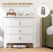 CASSETTIERA PER CAMERA DA LETTO A 3 CASSETTI CON MANIGLIE IN FINTA PELLE, 80X40X78.5 CM, BIANCO