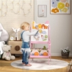 CAVALLETTO ARTISTICO PER BAMBINI 3-8 ANNI CON LAVAGNA A 2 LATI E 2 CESTINI CONTENITORI, IN LEGNO, 53.5X49X113 CM, ROSA