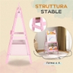 CAVALLETTO ARTISTICO PER BAMBINI 3-8 ANNI CON LAVAGNA A 2 LATI E 2 CESTINI CONTENITORI, IN LEGNO, 53.5X49X113 CM, ROSA