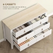 CASSETTIERA PER CAMERA DA LETTO A 6 CASSETTI CON MANIGLIE IN FINTA PELLE, 120X40X78 CM, BIANCO