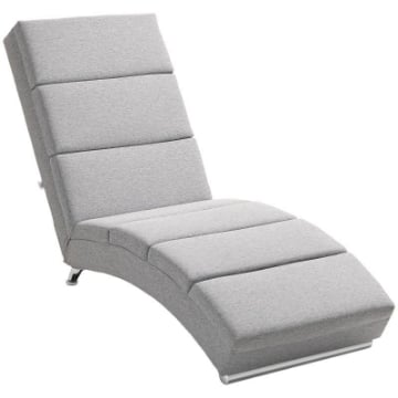 CHAISE LONGUE RECLINABILE CON SCHIENALE ALTO, IMBOTTITURA SPESSA E GAMBE IN METALLO, GRIGIO CHIARO