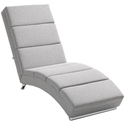 CHAISE LONGUE RECLINABILE CON SCHIENALE ALTO, IMBOTTITURA SPESSA E GAMBE IN METALLO, GRIGIO CHIARO