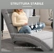 CHAISE LONGUE RECLINABILE CON SCHIENALE ALTO, IMBOTTITURA SPESSA E GAMBE IN METALLO, GRIGIO CHIARO