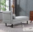 CHAISE LONGUE CON RIVESTIMENTO TRAPUNTATO EFFETTO VELLUTO GRIGIO, IN LEGNO MASSELLO E SPUGNA, 146X61X82.5 CM