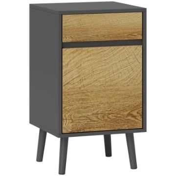 COMODINO CON CASSETTO E ARMADIETTO MODERNO SENZA MANIGLIE, 40X39X69 CM, GRIGIO SCURO E LEGNO