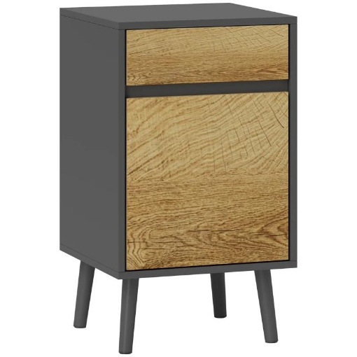 COMODINO CON CASSETTO E ARMADIETTO MODERNO SENZA MANIGLIE, 40X39X69 CM, GRIGIO SCURO E LEGNO