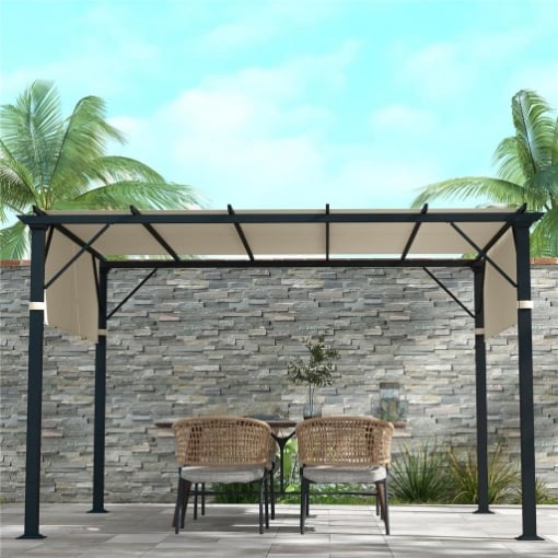 COPERTURA PER GAZEBO PERGOLA 3X3 M IN POLIESTERE CON TASCHE E CINGHIE, 488X122 CM, BIANCO CREMA