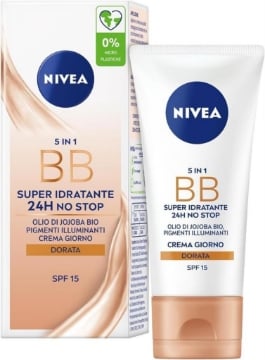 NIVEA 5 IN 1 BB SUPER IDRATANTE 24H NO STOP OLIO DI JOJOBA BIO PIGMENTI ILLUMINANTI CREMA GIORNO DORATA 50 ML 