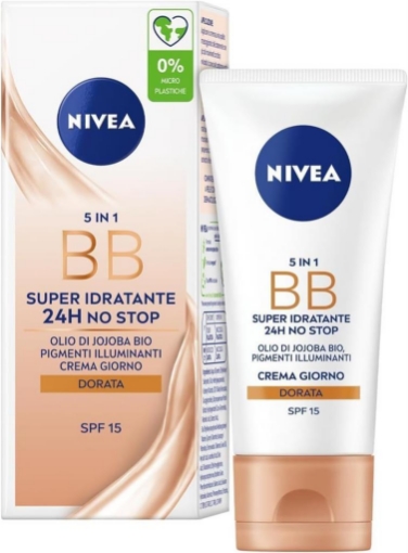 NIVEA 5 IN 1 BB SUPER IDRATANTE 24H NO STOP OLIO DI JOJOBA BIO PIGMENTI ILLUMINANTI CREMA GIORNO DORATA 50 ML 