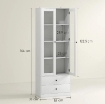 CREDENZA CUCINA CON ARMADIETTO E 2 CASSETTI, ANTE IN VETRO E RIPIANI REGOLABILI, 59X30X164 CM, BIANCO